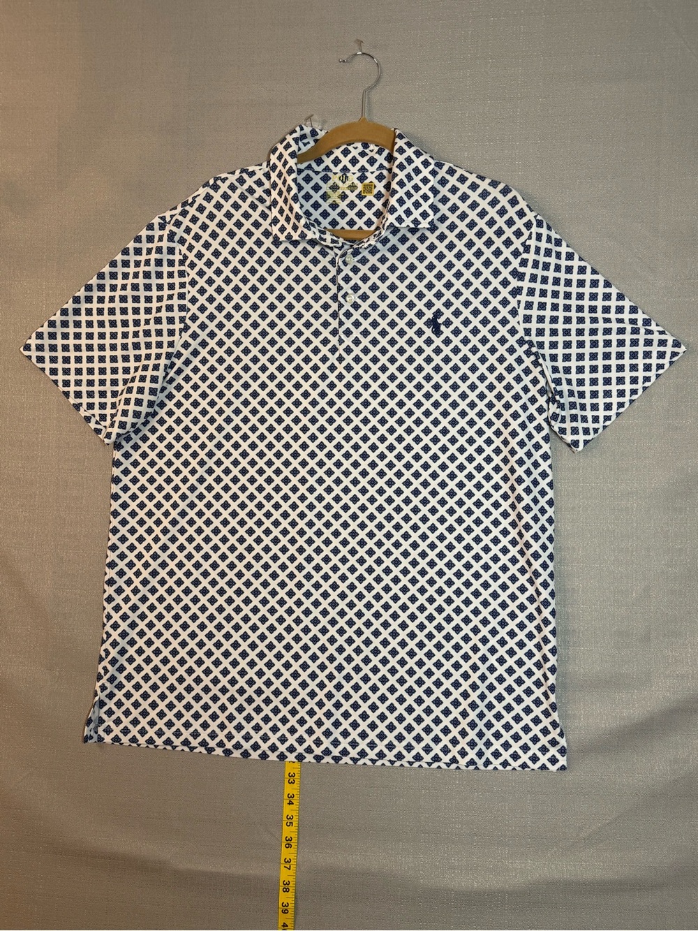 Polo by Ralph Lauren White Polo with Navy Geometric Print Performance fabric